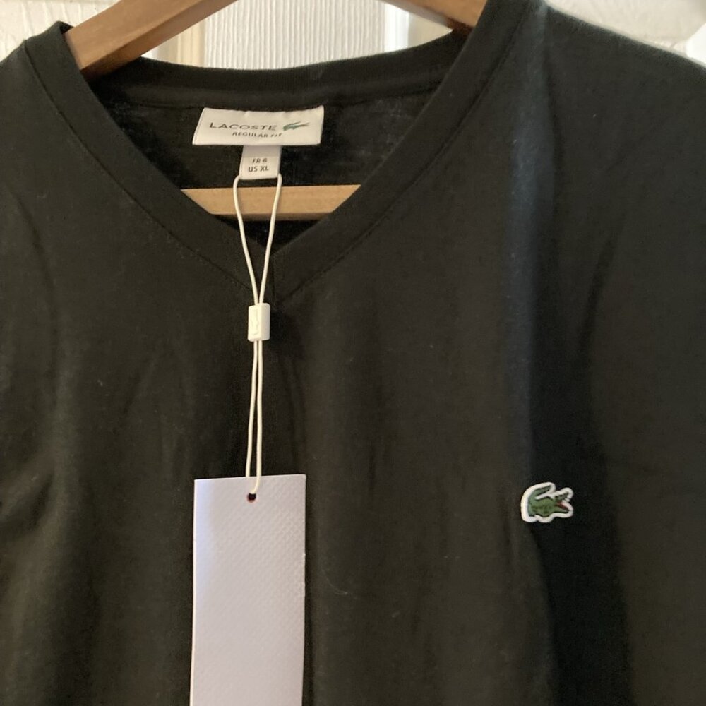 New Lacoste Men's V-Neck T-shirt Black XL
